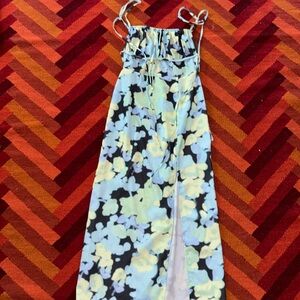 Printed open back tie back midi dress